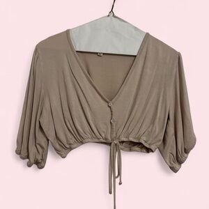 EARTHBOUND Taupe Cropped Tie-Front Top